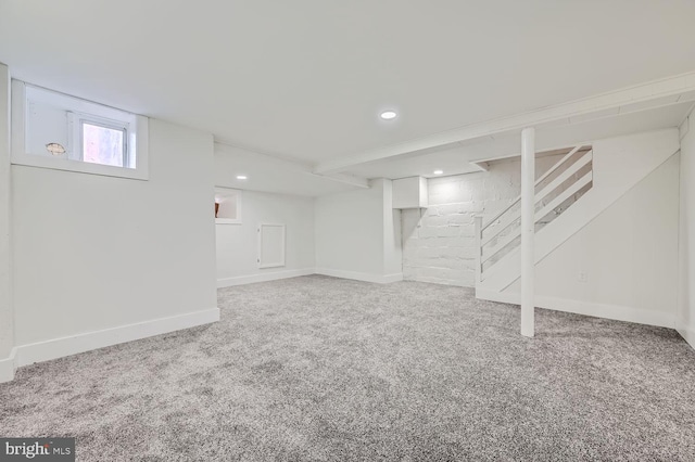 basement with carpet flooring