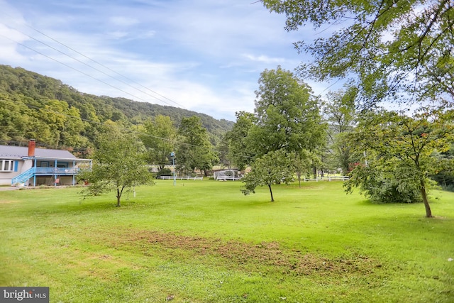 view of community with a mountain view and a yard