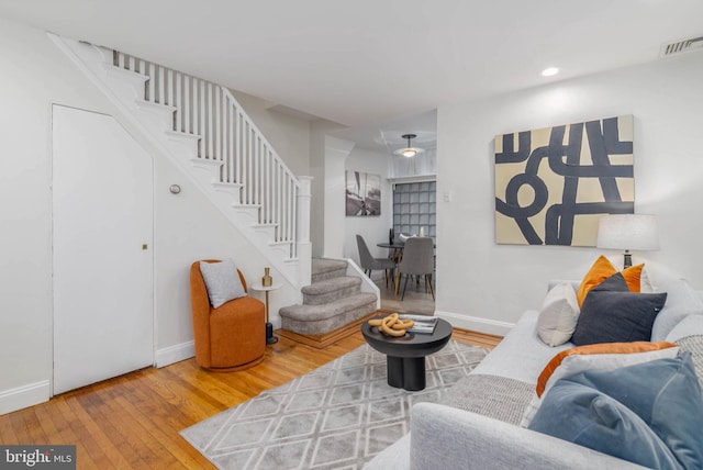 living room with hardwood / wood-style flooring