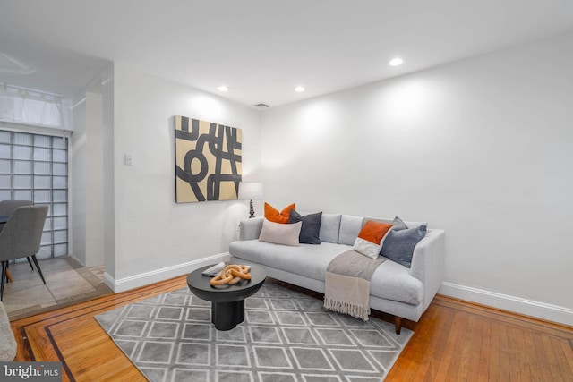 living room with hardwood / wood-style floors