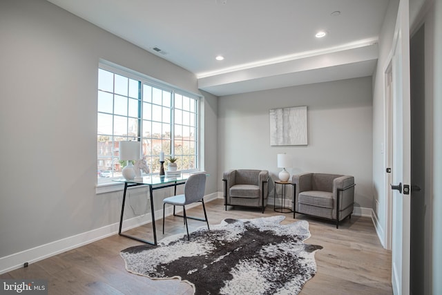 office area with light wood-type flooring