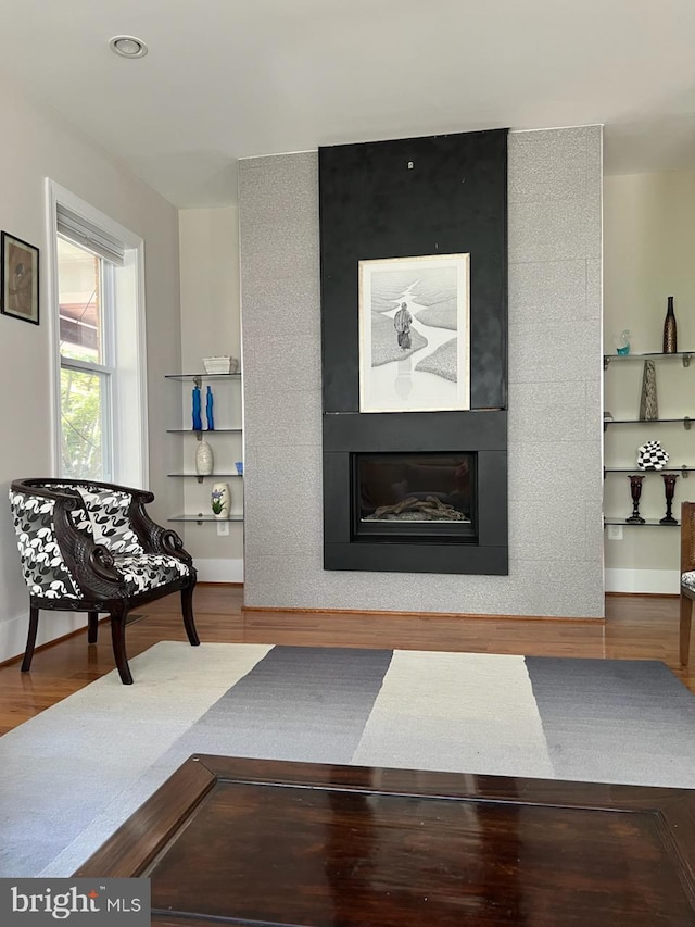 living room featuring a fireplace and hardwood / wood-style flooring