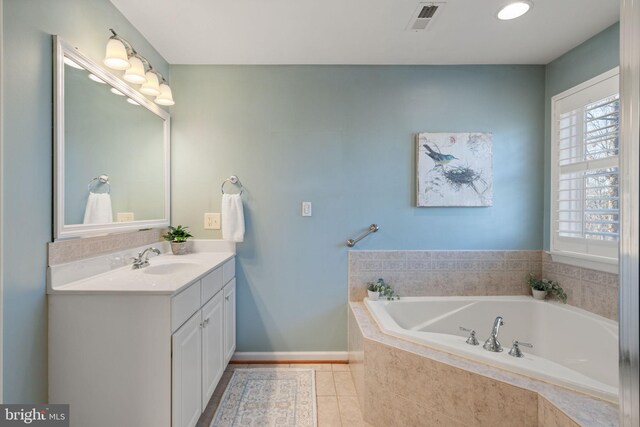 bathroom featuring separate shower and tub and tile patterned floors