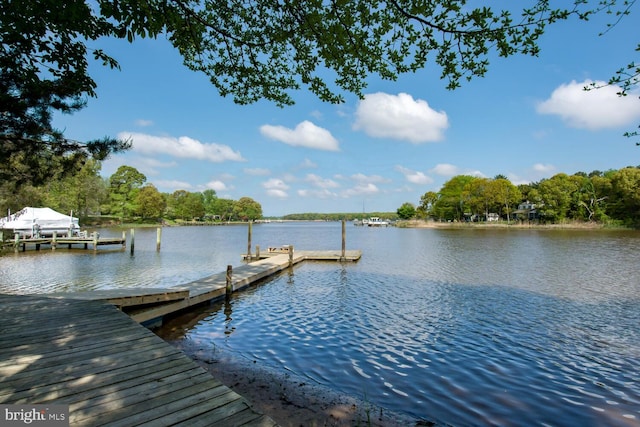 view of dock featuring a water view