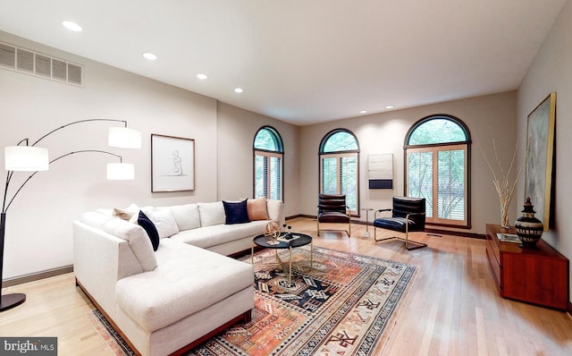 living room featuring light wood-type flooring