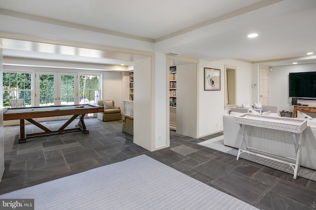 game room featuring billiards and french doors