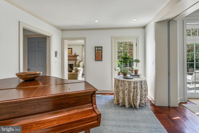 interior space featuring crown molding and wood-type flooring