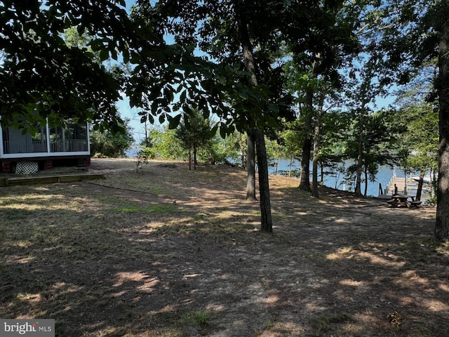 view of yard with a water view