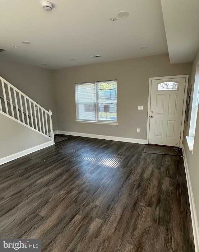 foyer entrance featuring dark wood-type flooring