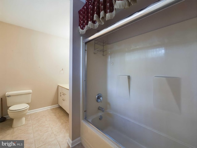 full bathroom featuring tile patterned flooring, enclosed tub / shower combo, vanity, and toilet