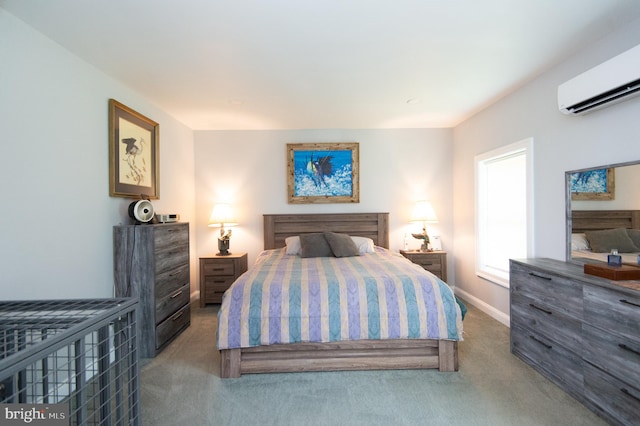 carpeted bedroom featuring a wall mounted air conditioner