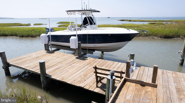 dock area with a water view