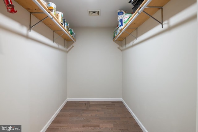 walk in closet featuring visible vents and wood finished floors