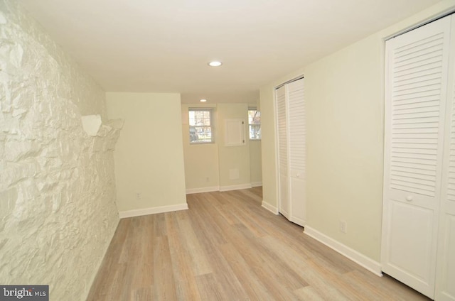 interior space with light hardwood / wood-style floors