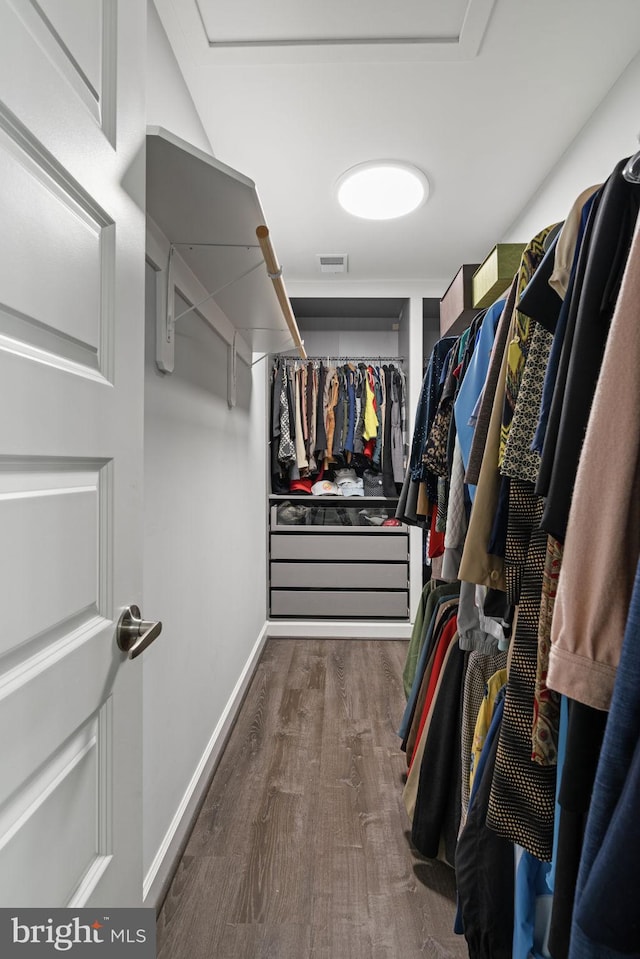 walk in closet featuring hardwood / wood-style floors