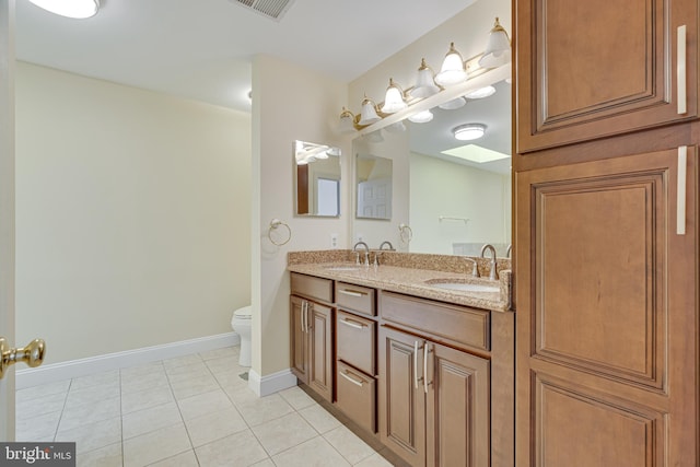 bathroom with tile patterned flooring, toilet, and vanity