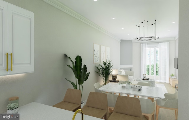 dining area featuring crown molding