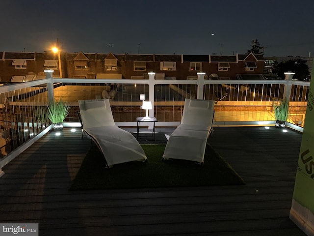 view of deck at night