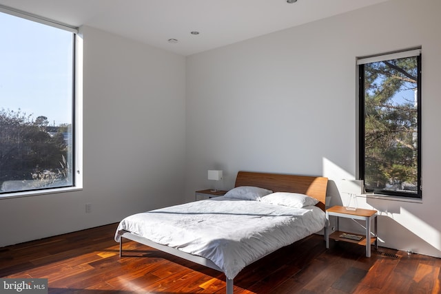 bedroom with multiple windows and wood finished floors