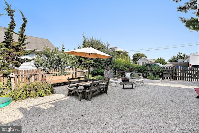 view of patio / terrace with a fire pit