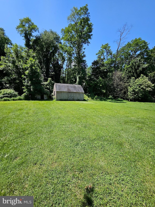 view of yard featuring an outdoor structure