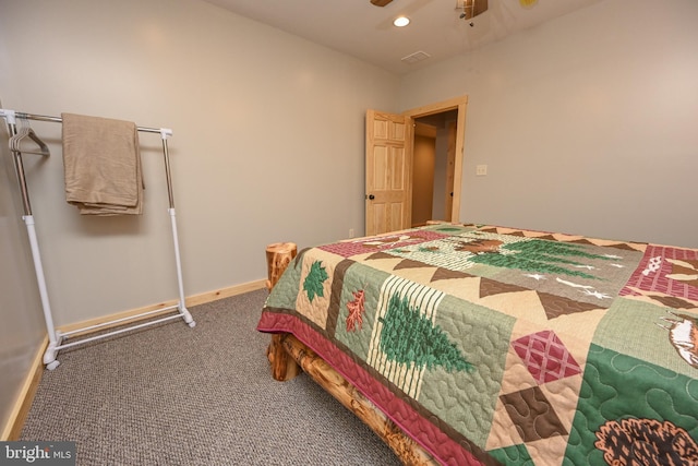 bedroom featuring baseboards, carpet flooring, and recessed lighting