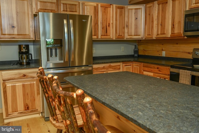 kitchen with light wood-type flooring and stainless steel appliances