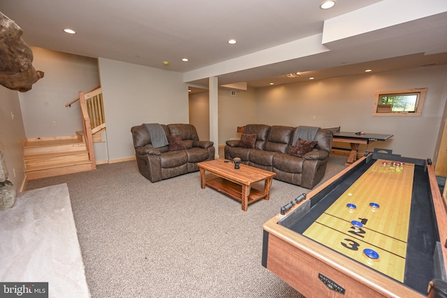 game room featuring carpet floors and recessed lighting