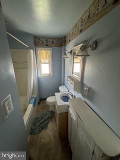 full bathroom featuring vanity, toilet, plenty of natural light, and shower / tub combo with curtain