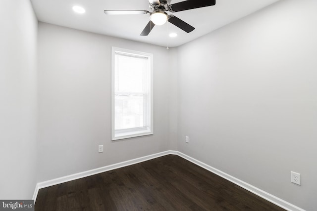 unfurnished room with ceiling fan and hardwood / wood-style floors