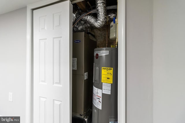 utility room featuring water heater and electric water heater