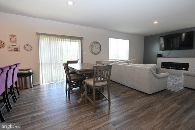 dining area featuring dark wood-type flooring