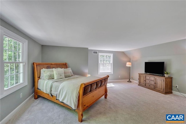 carpeted bedroom with multiple windows