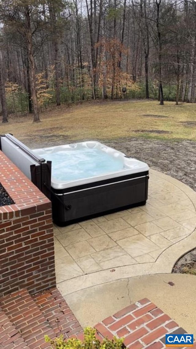 view of pool with a patio and a hot tub