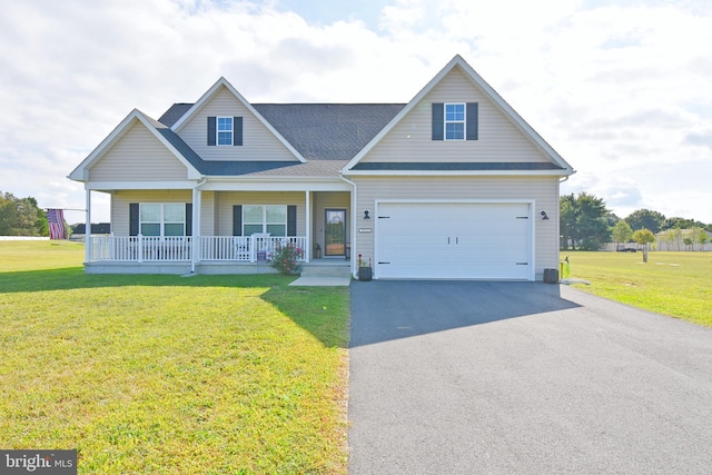 view of front of house with a porch and a front yard