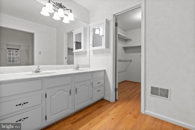 bathroom with hardwood / wood-style floors and vanity