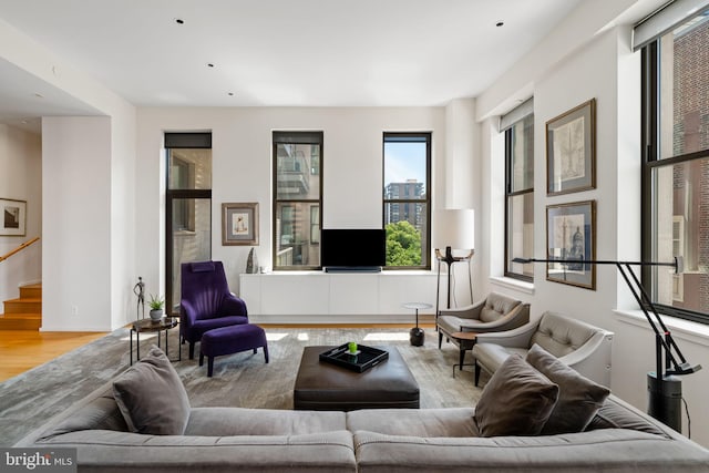 living room with light wood-type flooring