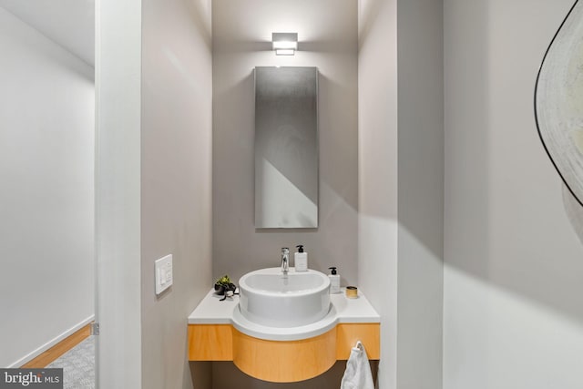 bathroom featuring vanity and hardwood / wood-style floors