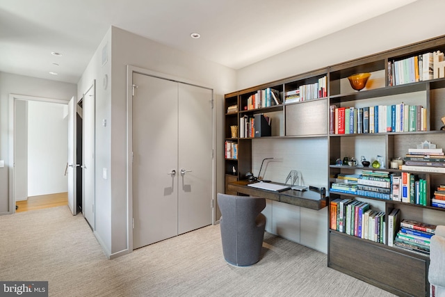 view of carpeted home office