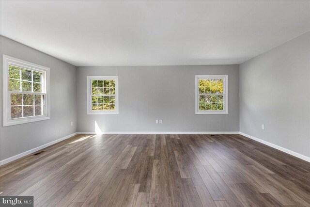 empty room featuring plenty of natural light and dark hardwood / wood-style flooring