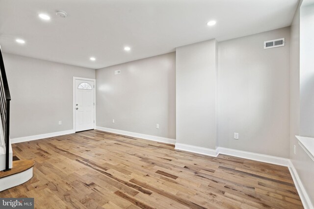 basement with light wood-type flooring