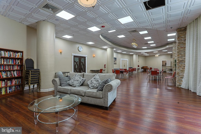 living room featuring dark hardwood / wood-style flooring