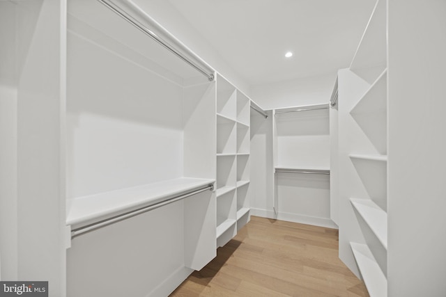 walk in closet with light wood-type flooring