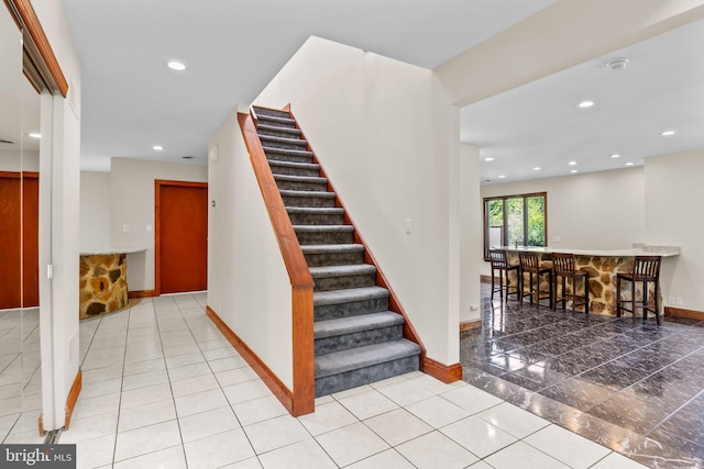 stairs with indoor bar