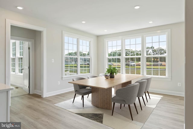 dining space with light hardwood / wood-style floors