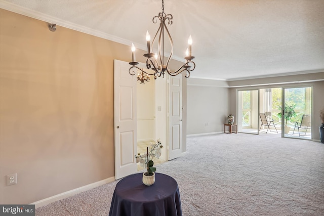 interior space featuring a chandelier and ornamental molding