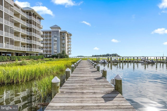 dock area featuring a water view