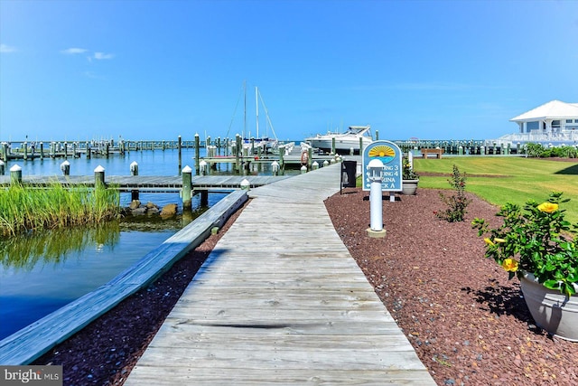 dock area with a water view