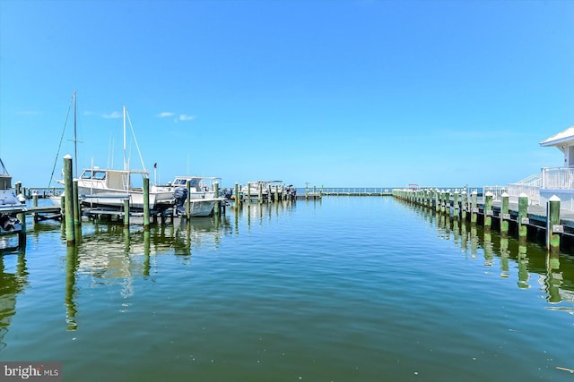 view of dock with a water view