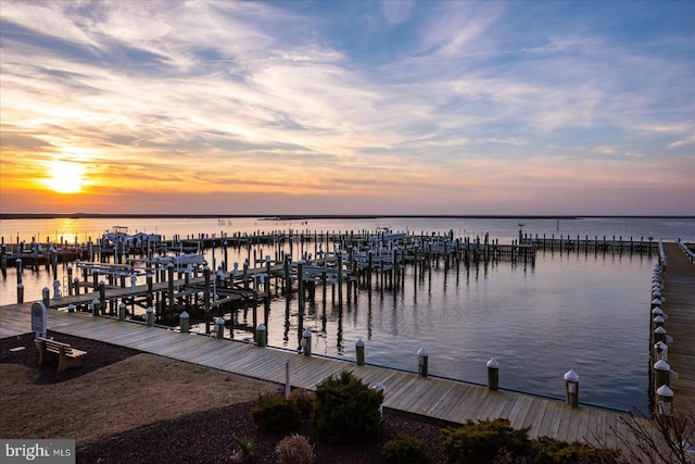 view of dock featuring a water view